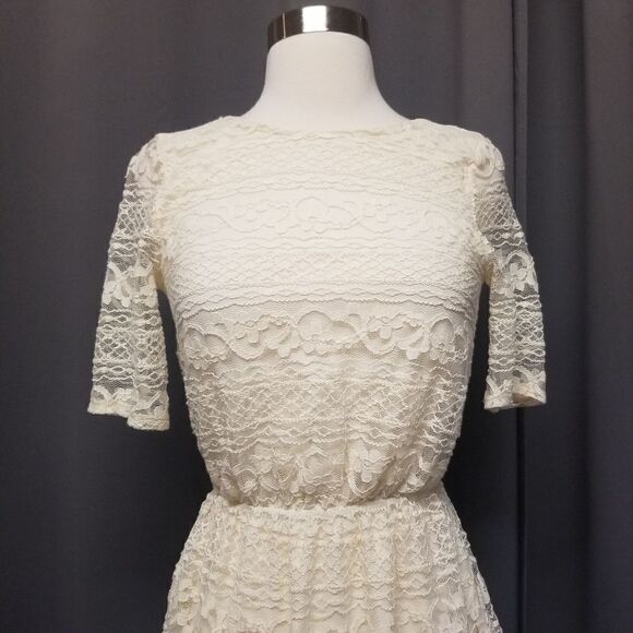 Asos Cream Lace V Back Midi Dress 2 - Picture 2 of 9